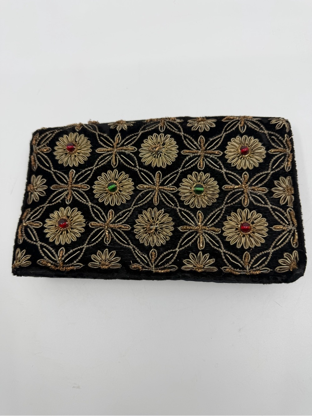 Embroidered Black Zardozi Floral Beaded Clutch India